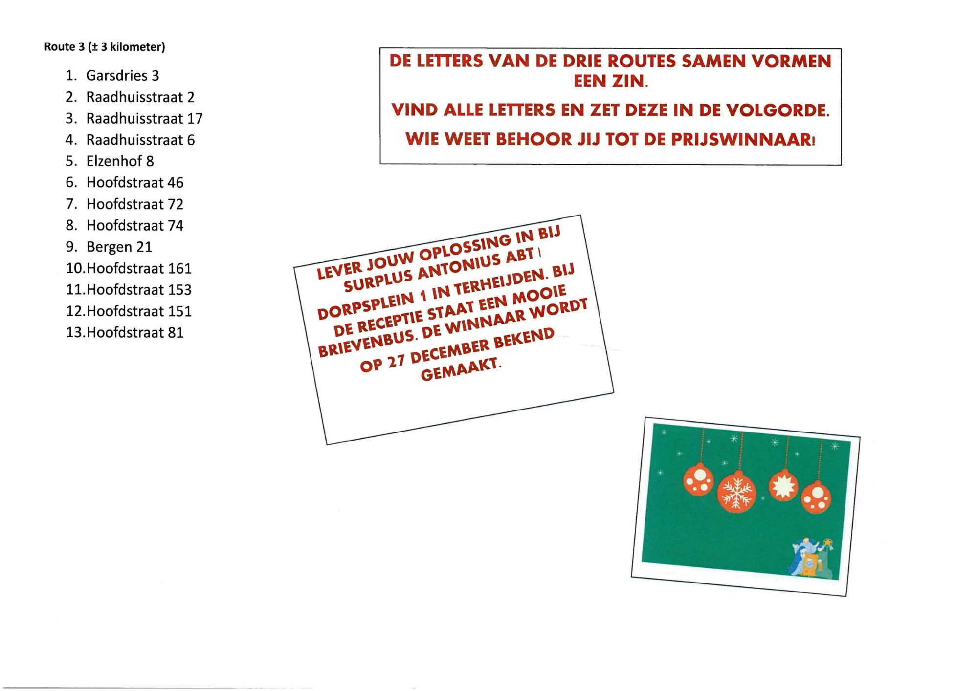 Route 3 Straten en Huisnummers